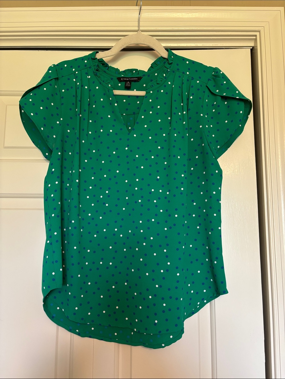 Hawthorn Emerald Green Polka Dot Flutter Sleeve Blouse